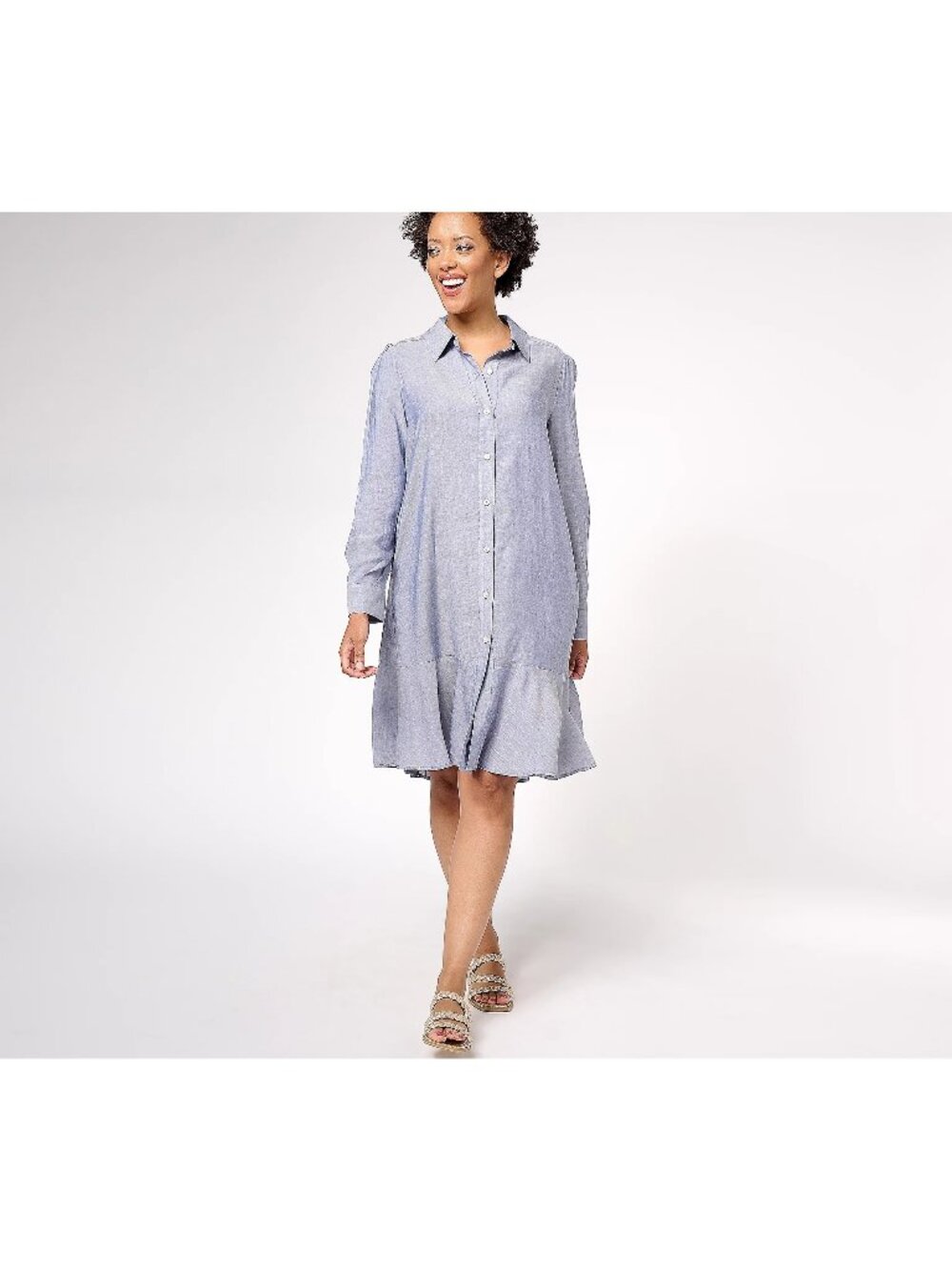 Attitudes by Renee Shirt Dress Medium Woven Multi Tasking Indigo Blue Office NEW